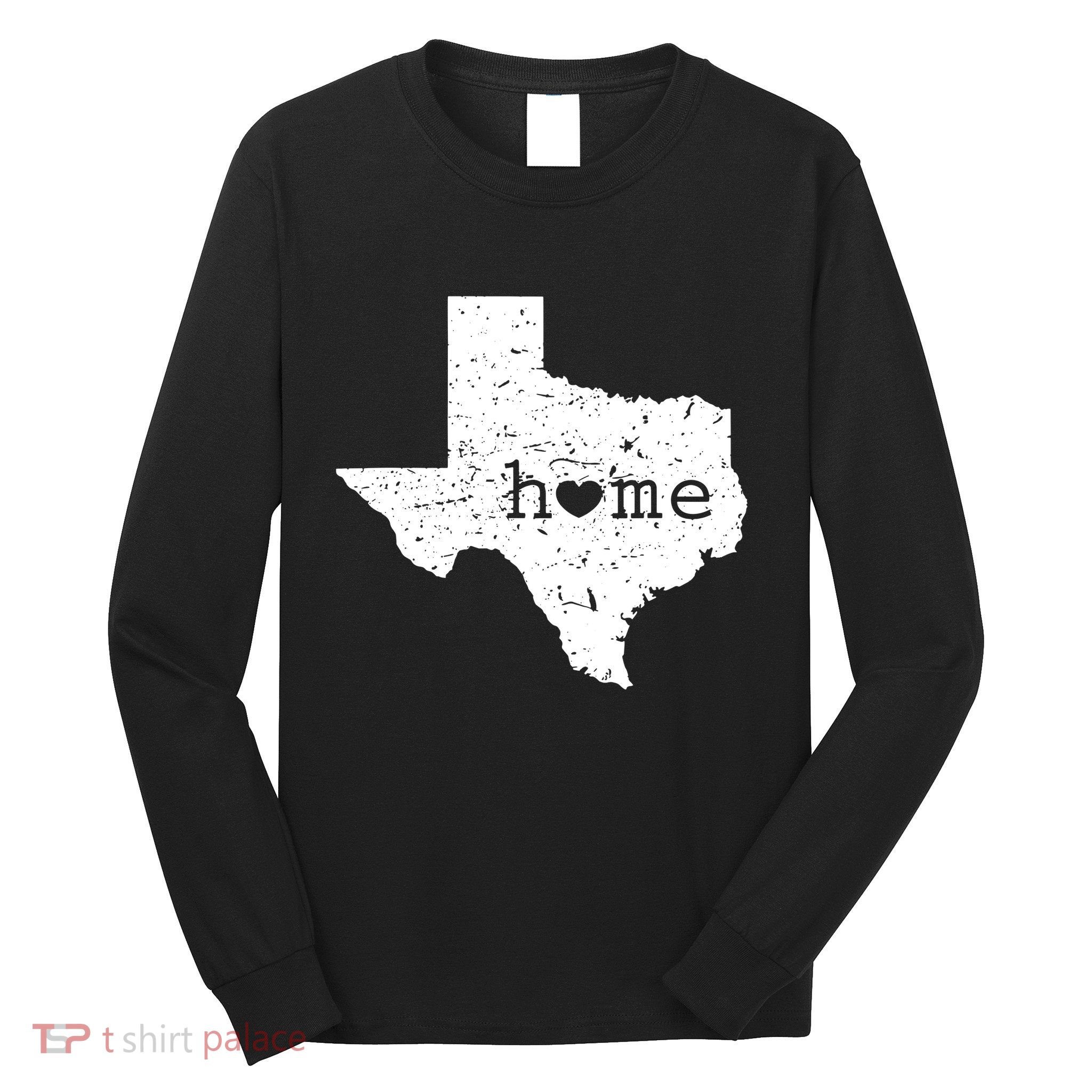 Texas Home Distressed Tx Map With Heart Long Sleeve Shirt