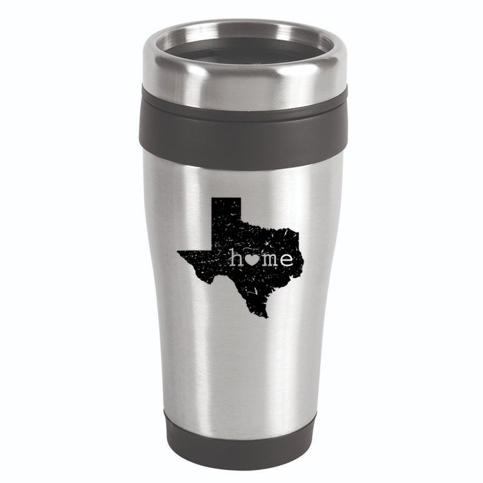Texas Home Distressed Tx Map With Heart 16oz Travel Tumbler