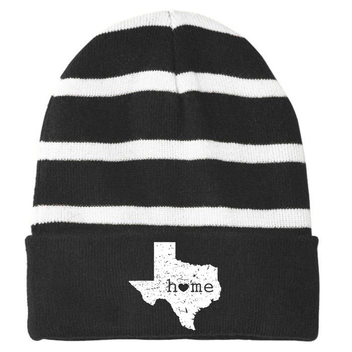 Texas Home Distressed Tx Map With Heart Striped Beanie with Solid Band