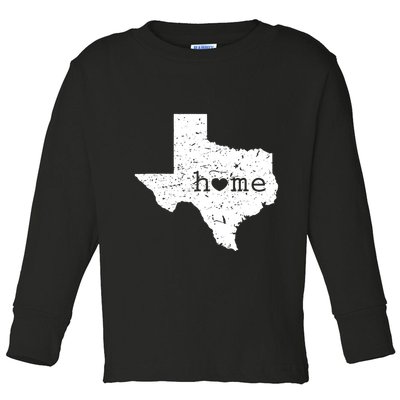 Texas Home Distressed Tx Map With Heart Toddler Long Sleeve Shirt