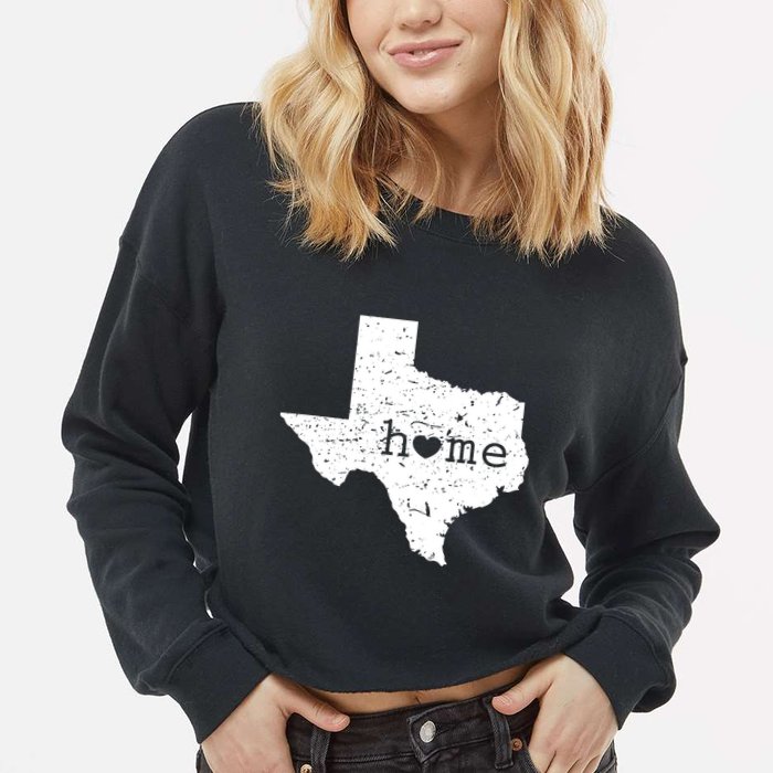 Texas Home Distressed Tx Map With Heart Cropped Pullover Crew