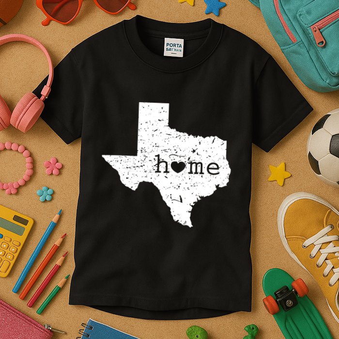 Texas Home Distressed Tx Map With Heart Kids T-Shirt