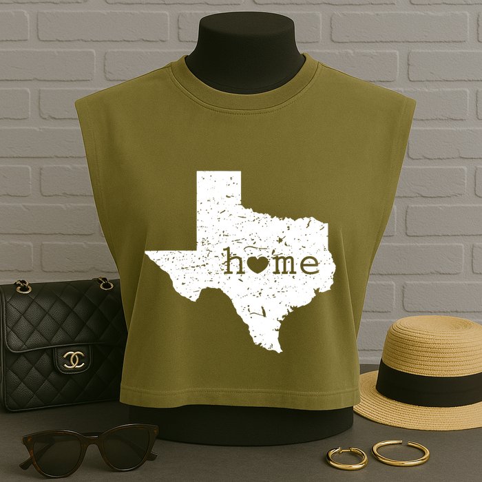 Texas Home Distressed Tx Map With Heart Garment-Dyed Women's Muscle Tee