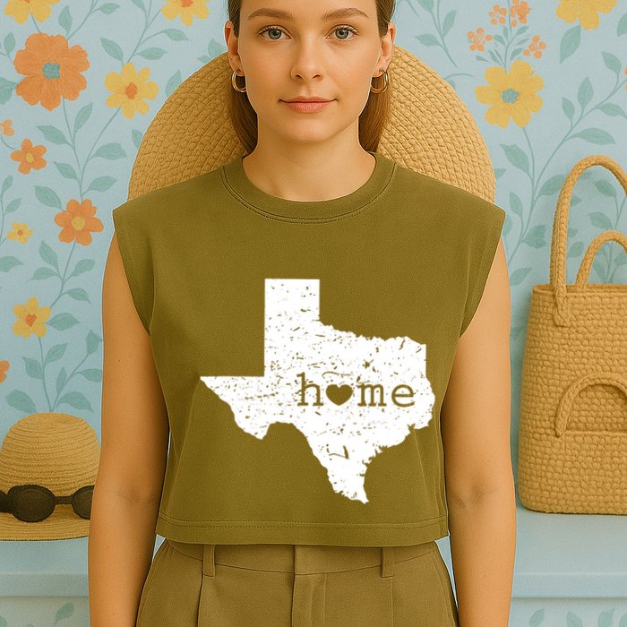 Texas Home Distressed Tx Map With Heart Garment-Dyed Women's Muscle Tee