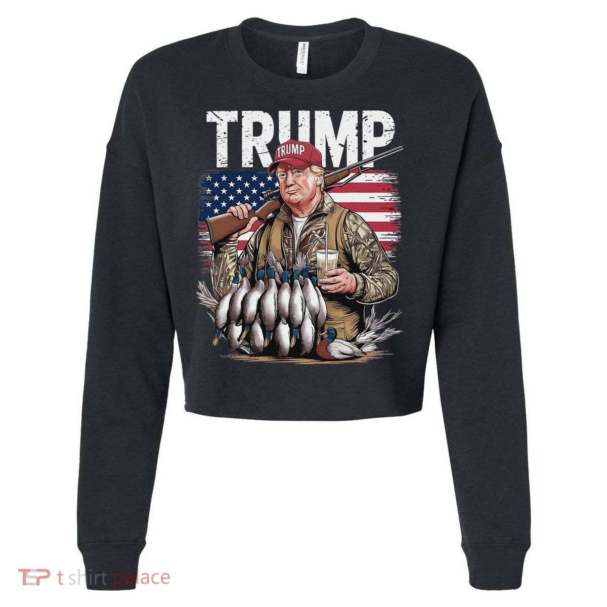 Trump Hunting Duck Hello Hunting Camo Hunting Cropped Pullover Crew