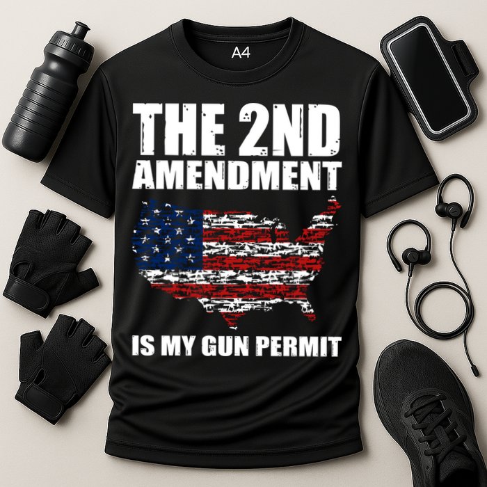 The 2nd Amendment Is My Gun Permit American Gun Flag Cooling Performance Crew T-Shirt