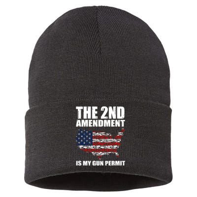 The 2nd Amendment Is My Gun Permit American Gun Flag Sustainable Knit Beanie