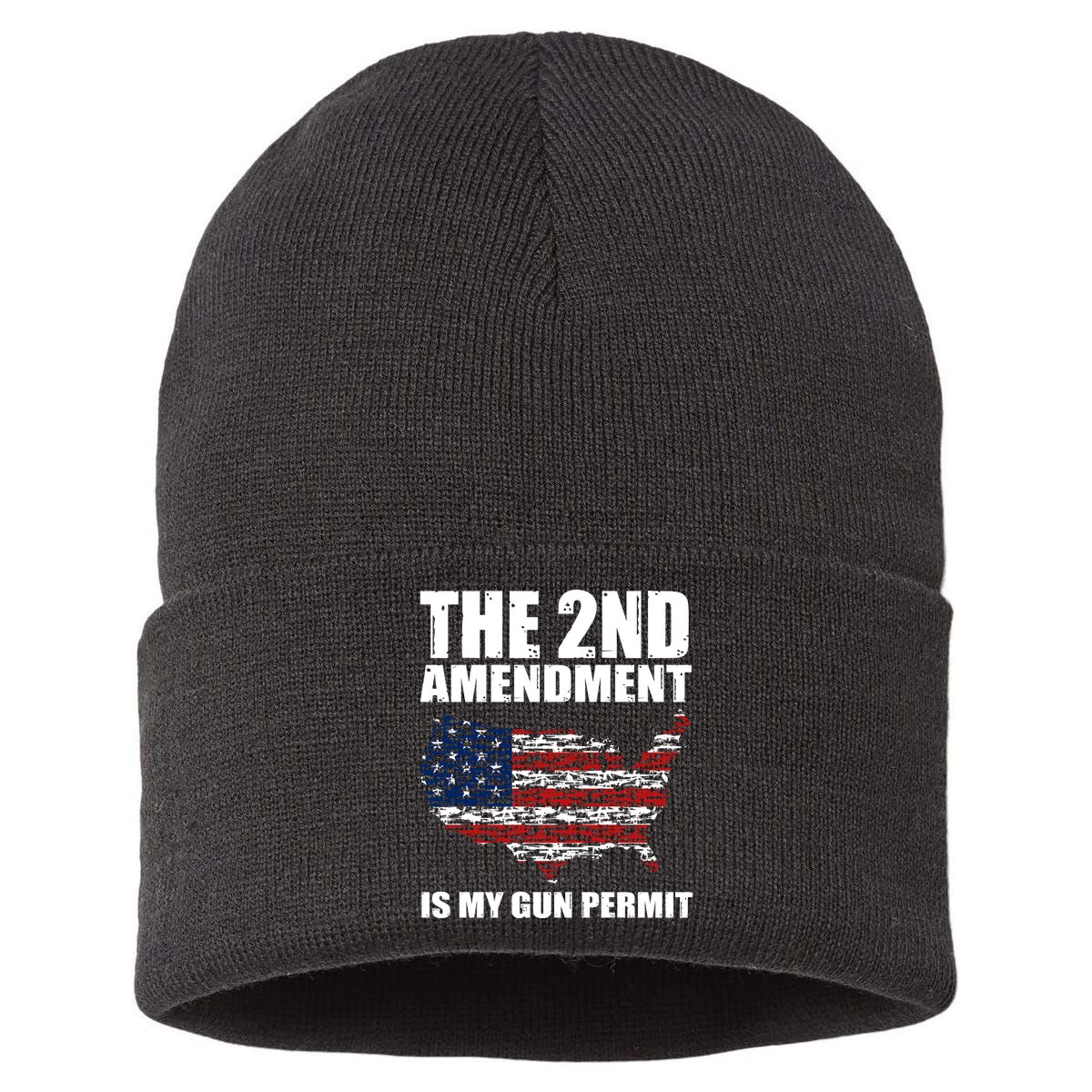 The 2nd Amendment Is My Gun Permit American Gun Flag Sustainable Knit Beanie