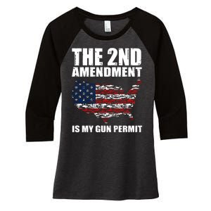 The 2nd Amendment Is My Gun Permit American Gun Flag Women's Tri-Blend 3/4-Sleeve Raglan Shirt