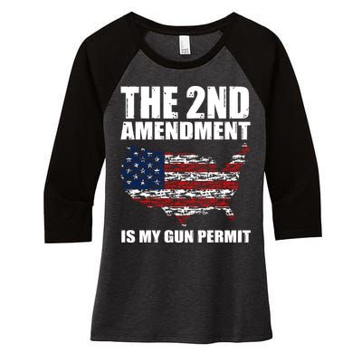 The 2nd Amendment Is My Gun Permit American Gun Flag Women's Tri-Blend 3/4-Sleeve Raglan Shirt