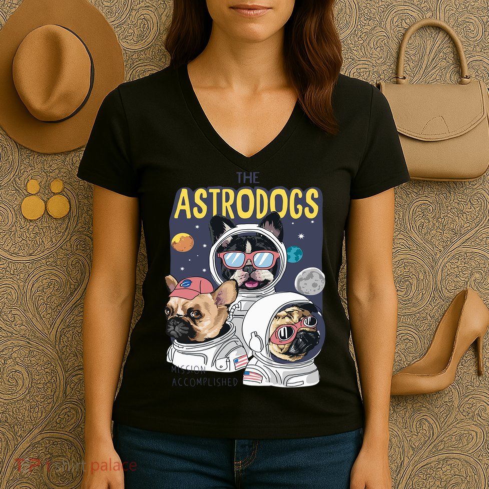 The Astrodogs Astronauts Dogs In Space Women's V-Neck T-Shirt