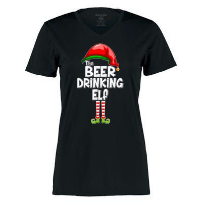 The Beer Drinking Elf Family Matching Christmas Women's Momentum V-Neck T-Shirt