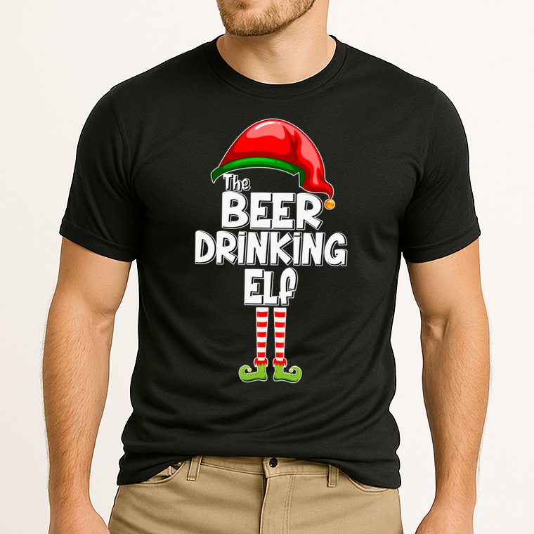 The Beer Drinking Elf Family Matching Christmas Cooling Performance Crew T-Shirt