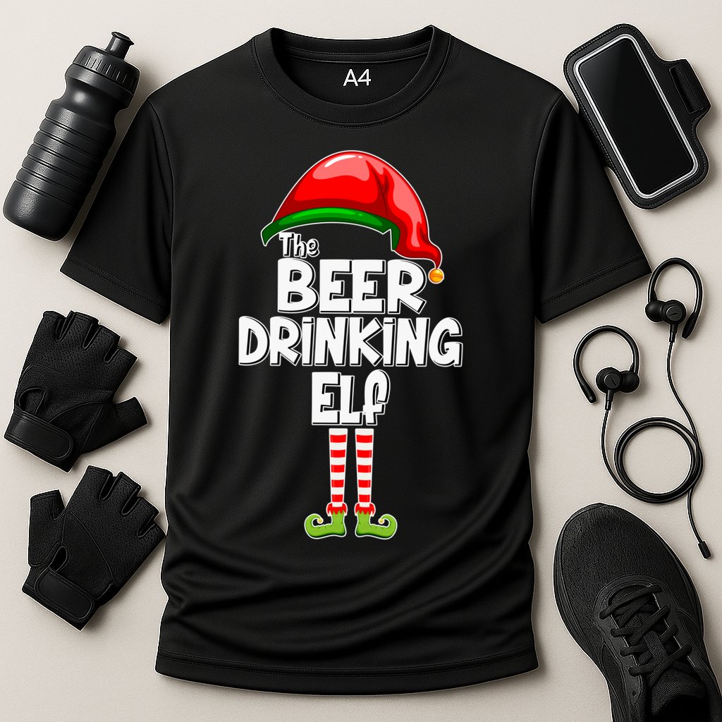 The Beer Drinking Elf Family Matching Christmas Cooling Performance Crew T-Shirt