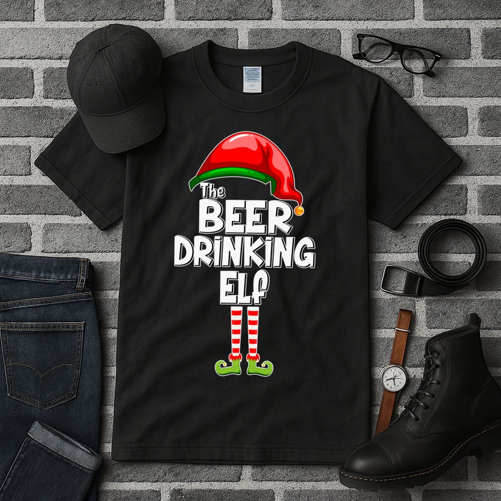 The Beer Drinking Elf Family Matching Christmas Tall T-Shirt