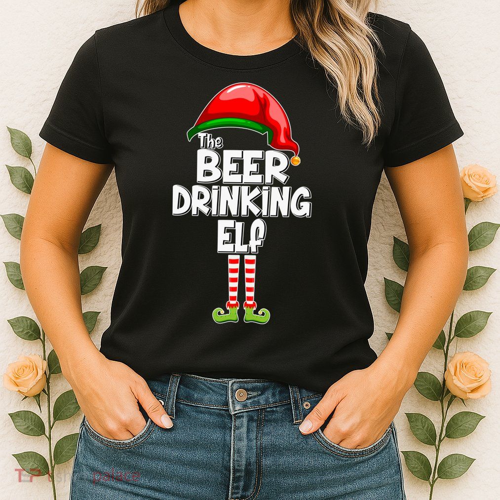 The Beer Drinking Elf Family Matching Christmas Womens T-Shirt
