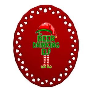 The Beer Drinking Elf Family Matching Christmas Ceramic Oval Ornament