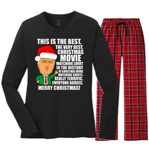 The Best Christmas Movie Watching Shirt Ever Donald Trump Women's Long Sleeve Flannel Pajama Set 