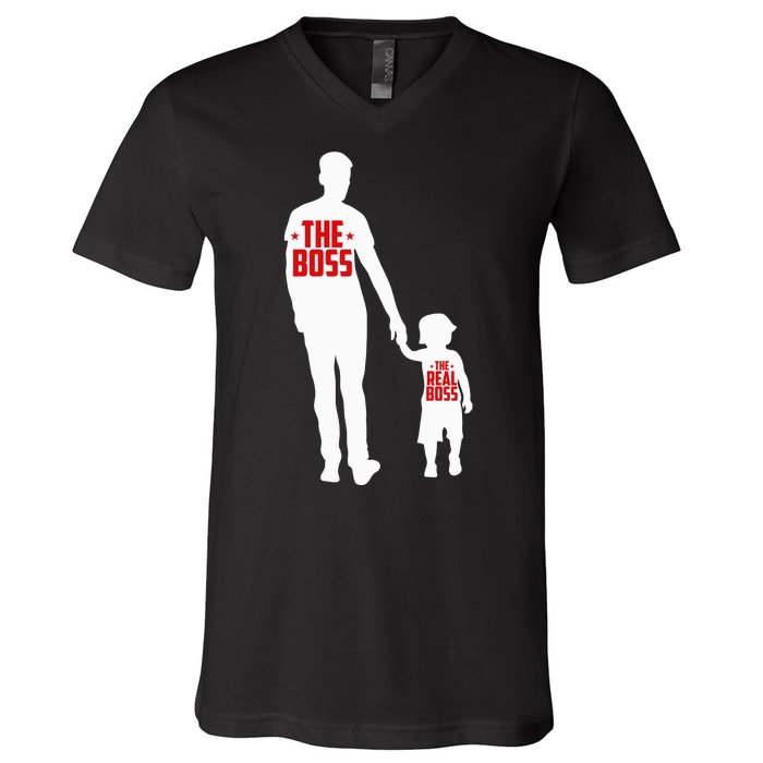 The Boss The Real Boss Father And Child V-Neck T-Shirt