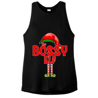 The Bossy Elf Matching Christmas Ladies PosiCharge Tri-Blend Wicking Tank