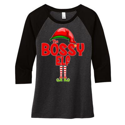 The Bossy Elf Matching Christmas Women's Tri-Blend 3/4-Sleeve Raglan Shirt