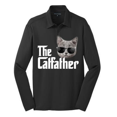 The Catfather Cool Movie Parody For Dads Silk Touch Performance Long Sleeve Polo