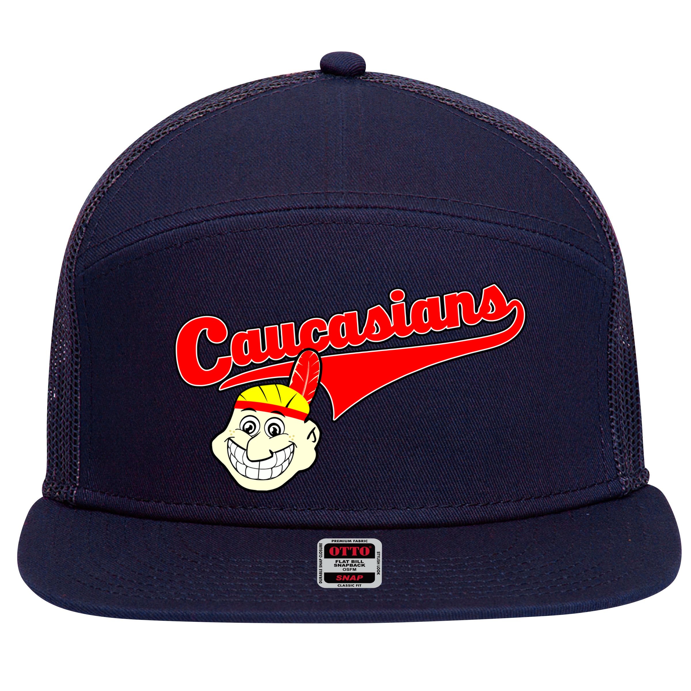The Caucasians Rude Indians Design 7 Panel Mesh Trucker Snapback Hat