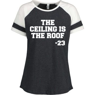 The Ceiling is the Roof 23 MJ College Text Enza Ladies Jersey Colorblock Tee