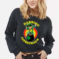 The Dabbing Leprechaun Irish Rainbow Dab St. Patrick's Day Cropped Pullover Crew