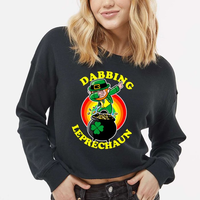 The Dabbing Leprechaun Irish Rainbow Dab St. Patrick's Day Cropped Pullover Crew