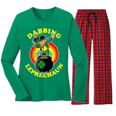 The Dabbing Leprechaun Irish Rainbow Dab St. Patrick's Day Women's Long Sleeve Flannel Pajama Set 