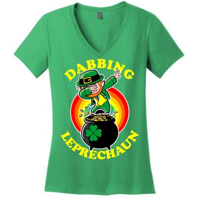 The Dabbing Leprechaun Irish Rainbow Dab St. Patrick's Day Women's V-Neck T-Shirt