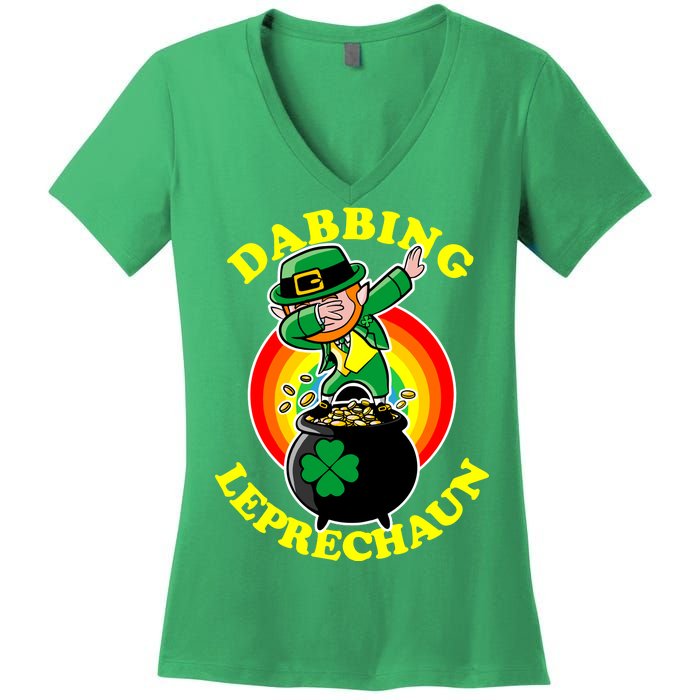 The Dabbing Leprechaun Irish Rainbow Dab St. Patrick's Day Women's V-Neck T-Shirt