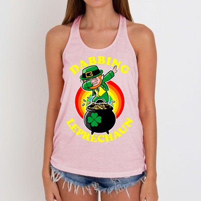 The Dabbing Leprechaun Irish Rainbow Dab St. Patrick's Day Women's Knotted Racerback Tank