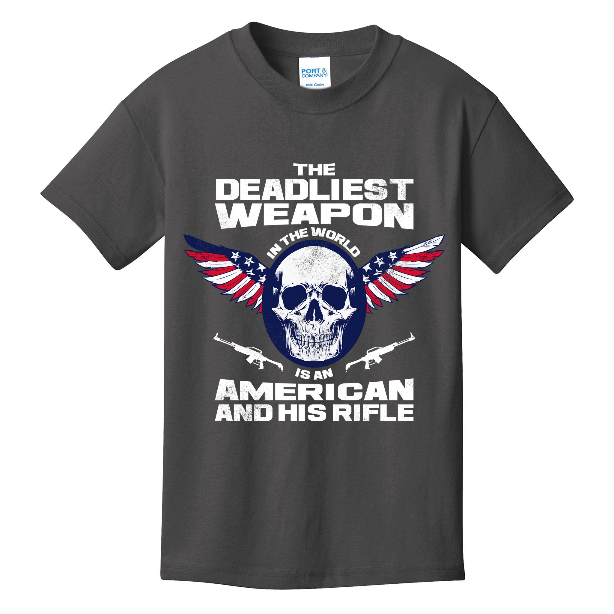 The Deadliest Weapon American And His Rifle Kids T-Shirt