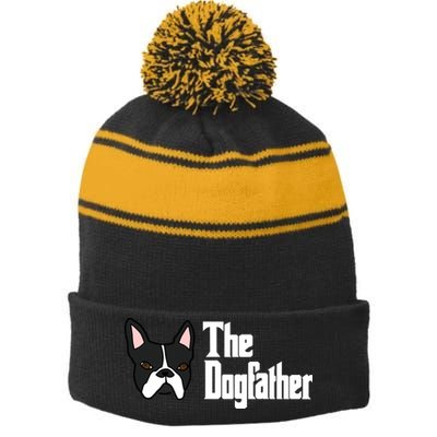 The Dog Father Boston Terrier Stripe Pom Pom Beanie