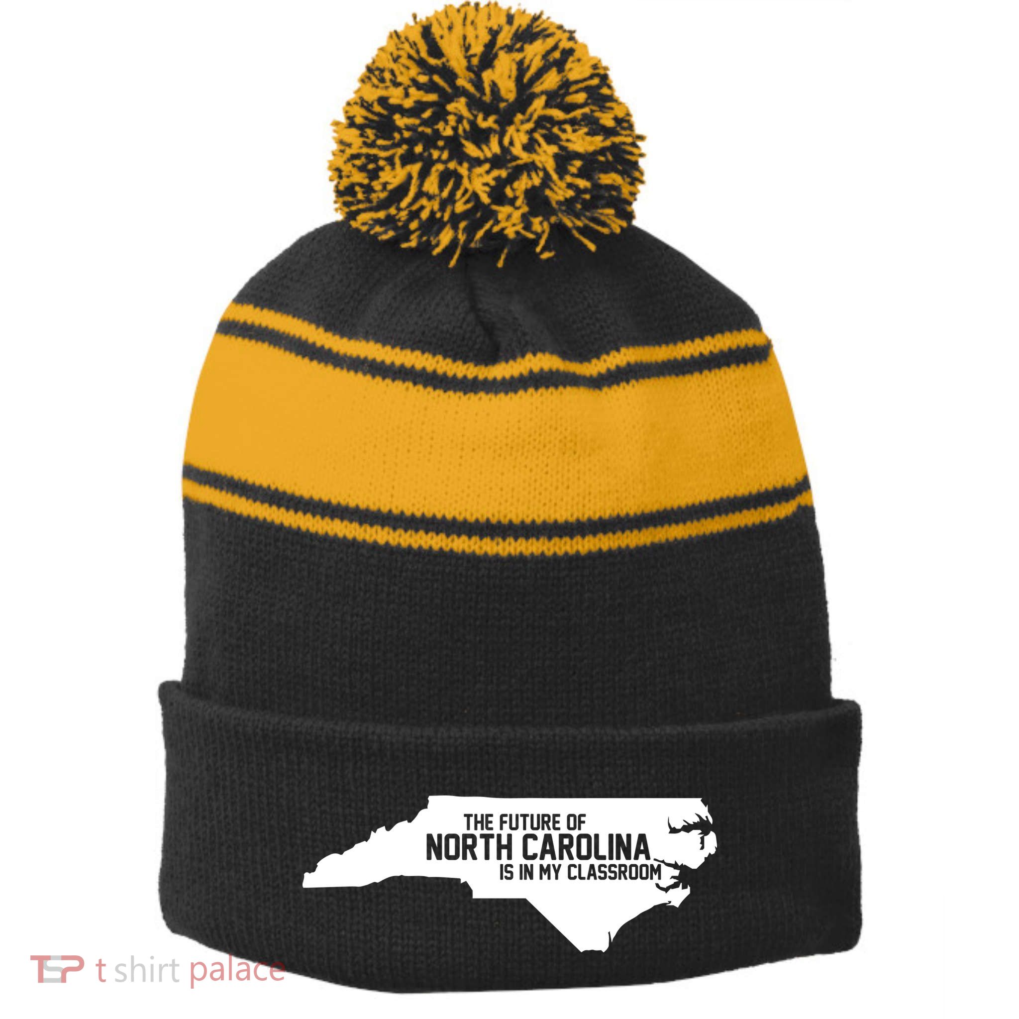 The Future Of North Carolina Is Is My Classroom Stripe Pom Pom Beanie