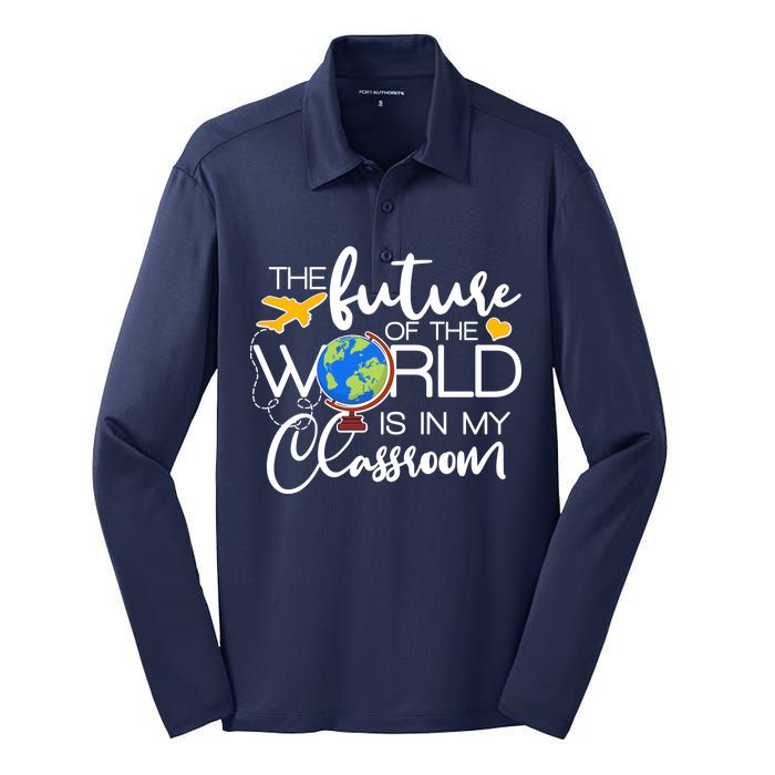 The Future of the World Is In My Classroom Silk Touch Performance Long Sleeve Polo