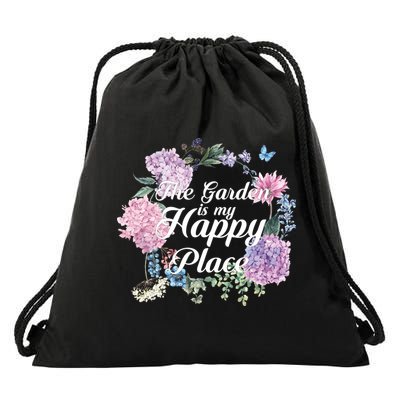 The Garden Is My Happy Place Drawstring Bag