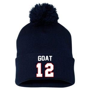 The Goat #12 Jersey 5 Time Champ New England Football Pom Pom 12in Knit Beanie