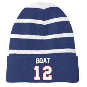 The Goat #12 Jersey 5 Time Champ New England Football Striped Beanie with Solid Band