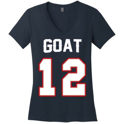The Goat #12 Jersey 5 Time Champ New England Football Women's V-Neck T-Shirt