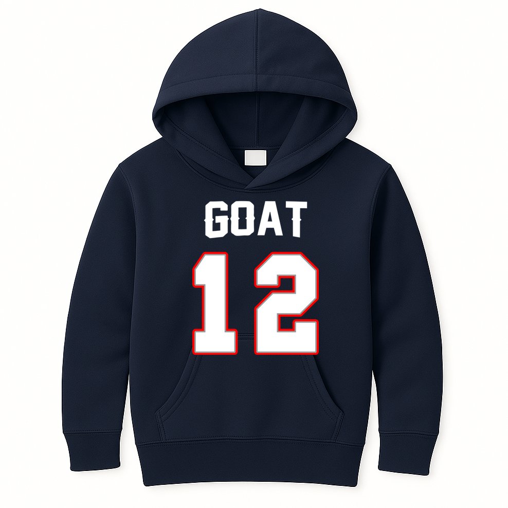 The Goat #12 Jersey 5 Time Champ New England Football Kids Hoodie