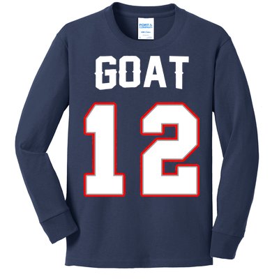 The Goat #12 Jersey 5 Time Champ New England Football Kids Long Sleeve Shirt