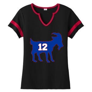 The Goat #12 New England Fan Football QB Ladies Halftime Notch Neck Tee