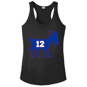 The Goat #12 New England Fan Football QB Ladies PosiCharge Competitor Racerback Tank