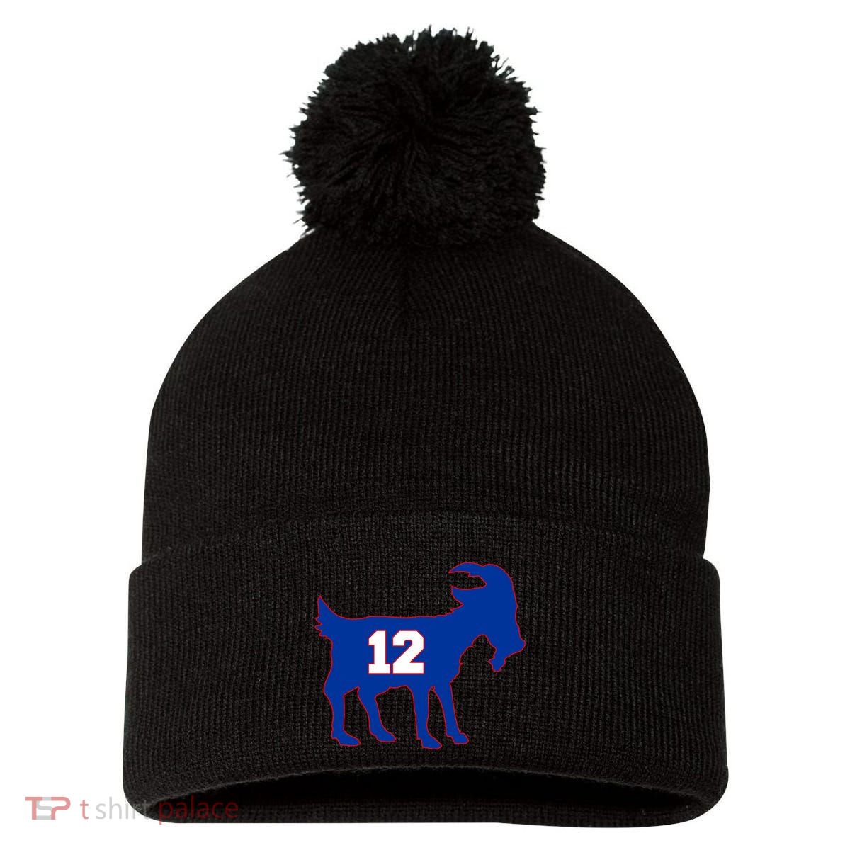 The Goat #12 New England Fan Football QB Pom Pom 12in Knit Beanie