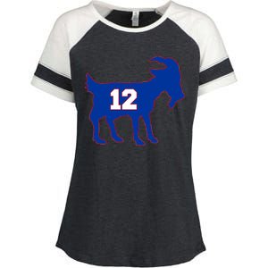 The Goat #12 New England Fan Football QB Enza Ladies Jersey Colorblock Tee