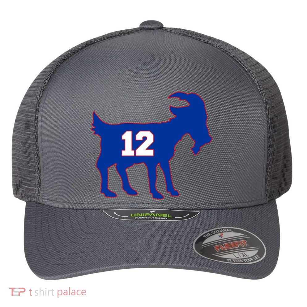 The Goat #12 New England Fan Football QB Flexfit Unipanel Trucker Cap