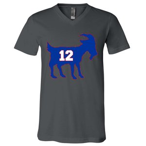 The Goat #12 New England Fan Football QB V-Neck T-Shirt